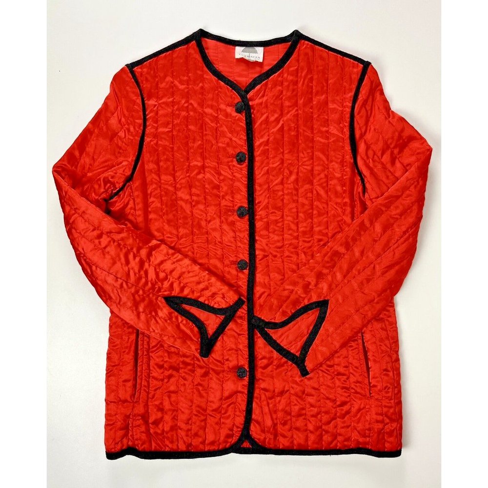 F.A. Chatta Vintage Quilted Red Oriental Jacket Size Medium